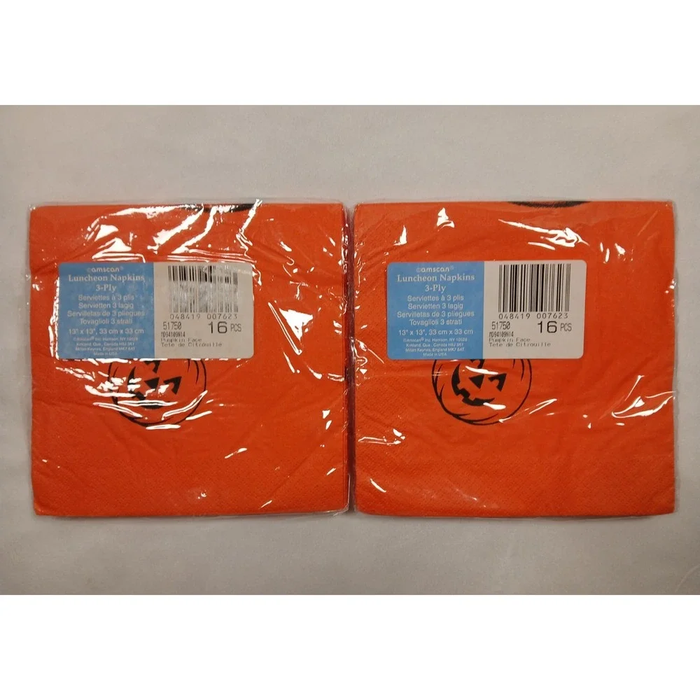 Vintage Amscan Halloween Jack-O'-Lantern Luncheon Napkins 3-Ply Orange...